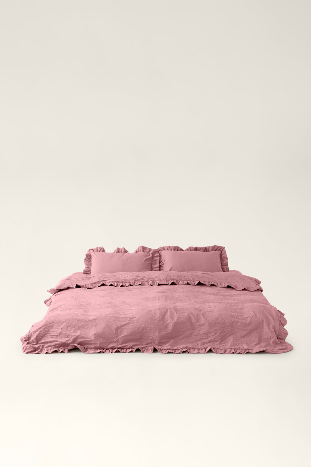 Washed cotton ruffle bedding Strawberry pink