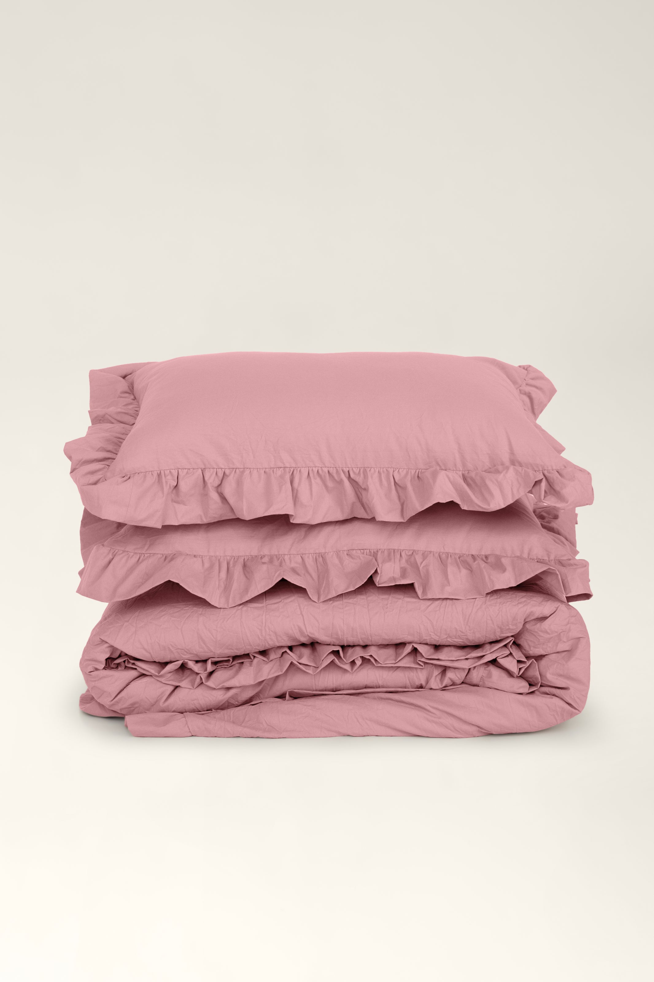 Washed cotton ruffle bedding Strawberry pink