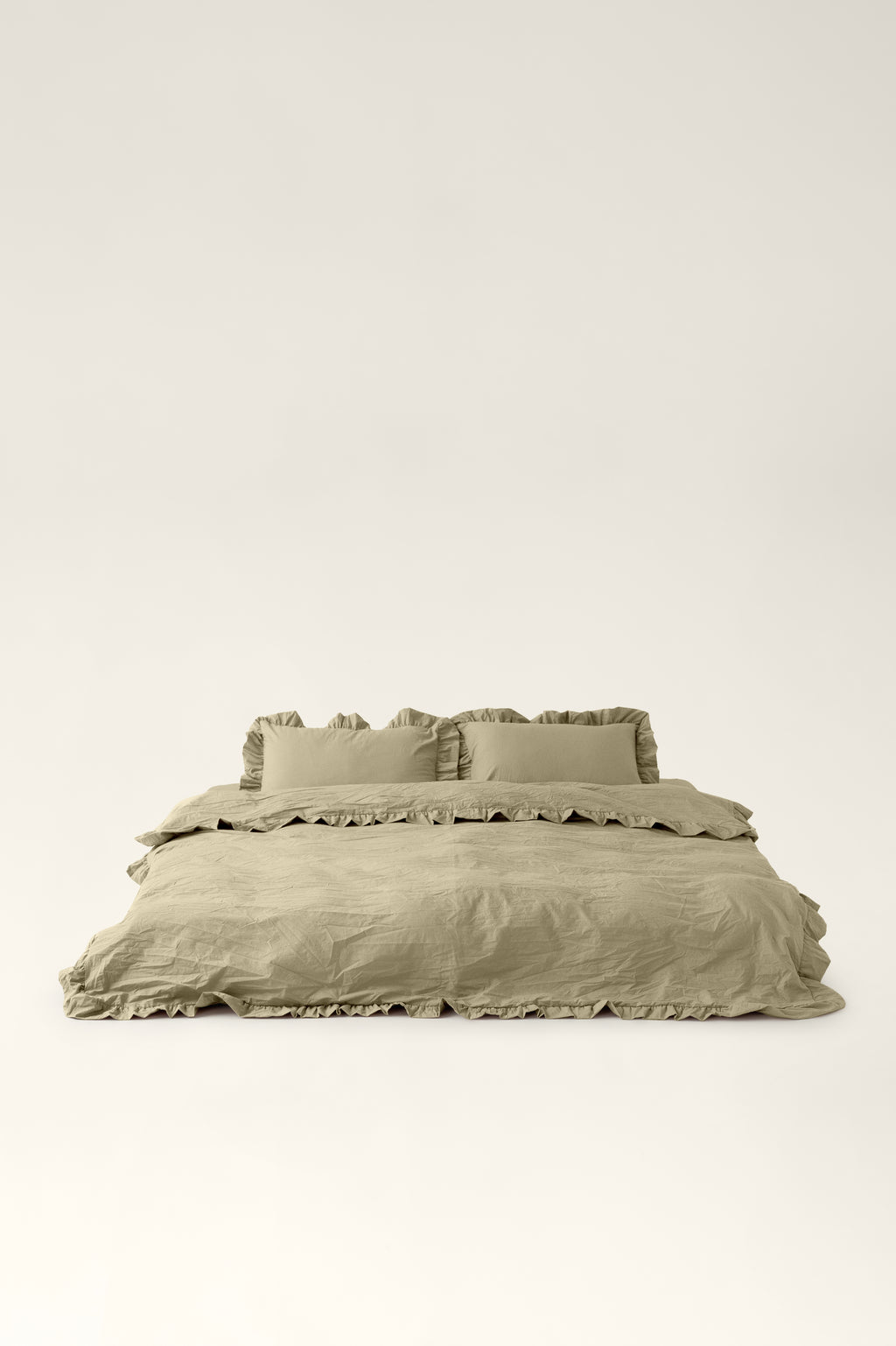 Washed cotton pillowcases with ruffles Pistashio