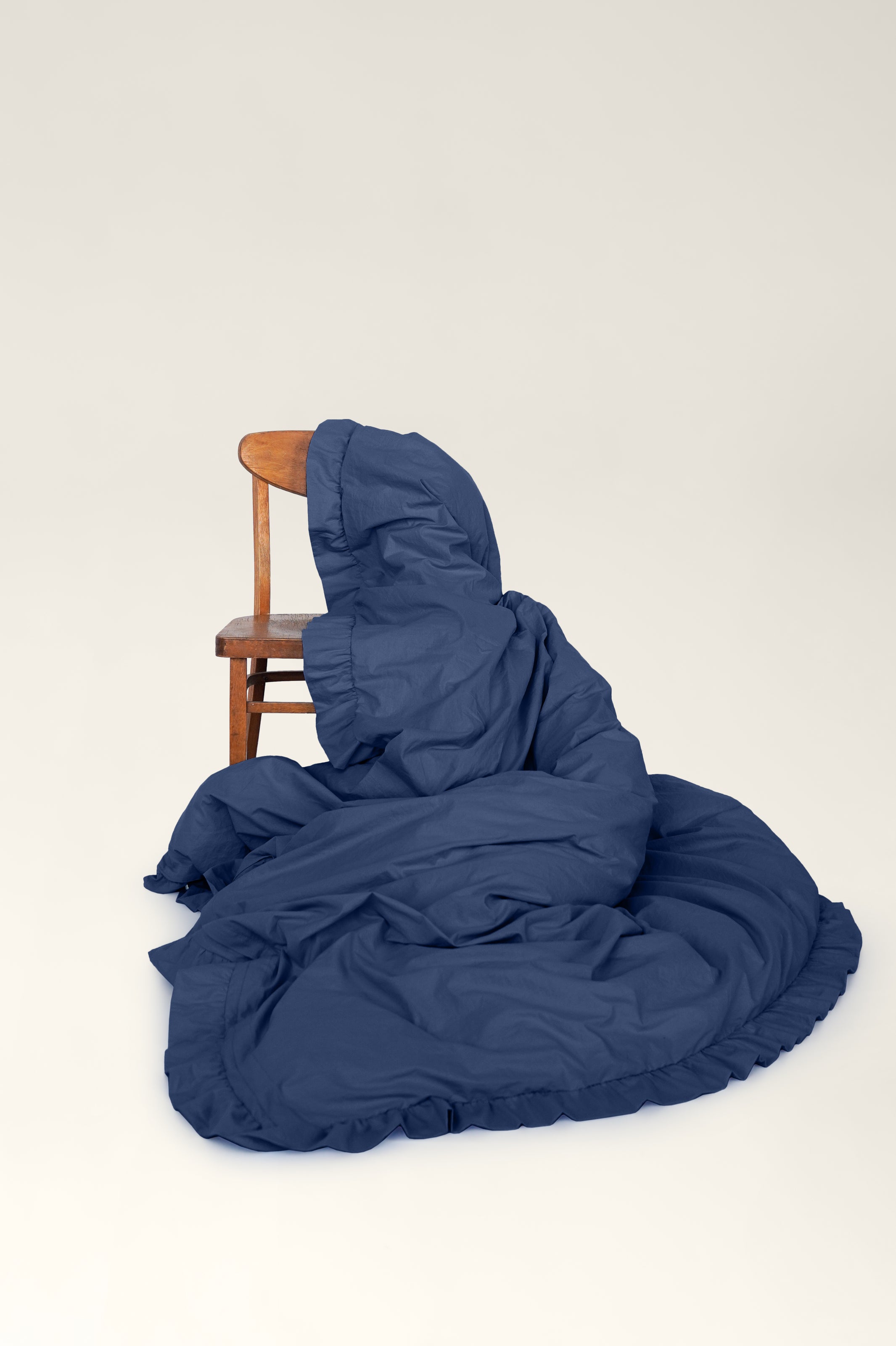 Washed cotton duvet cover with ruffles Navy
