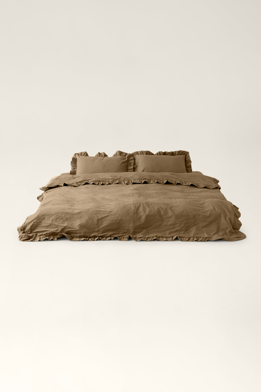 Washed cotton bedding with ruffles Amber
