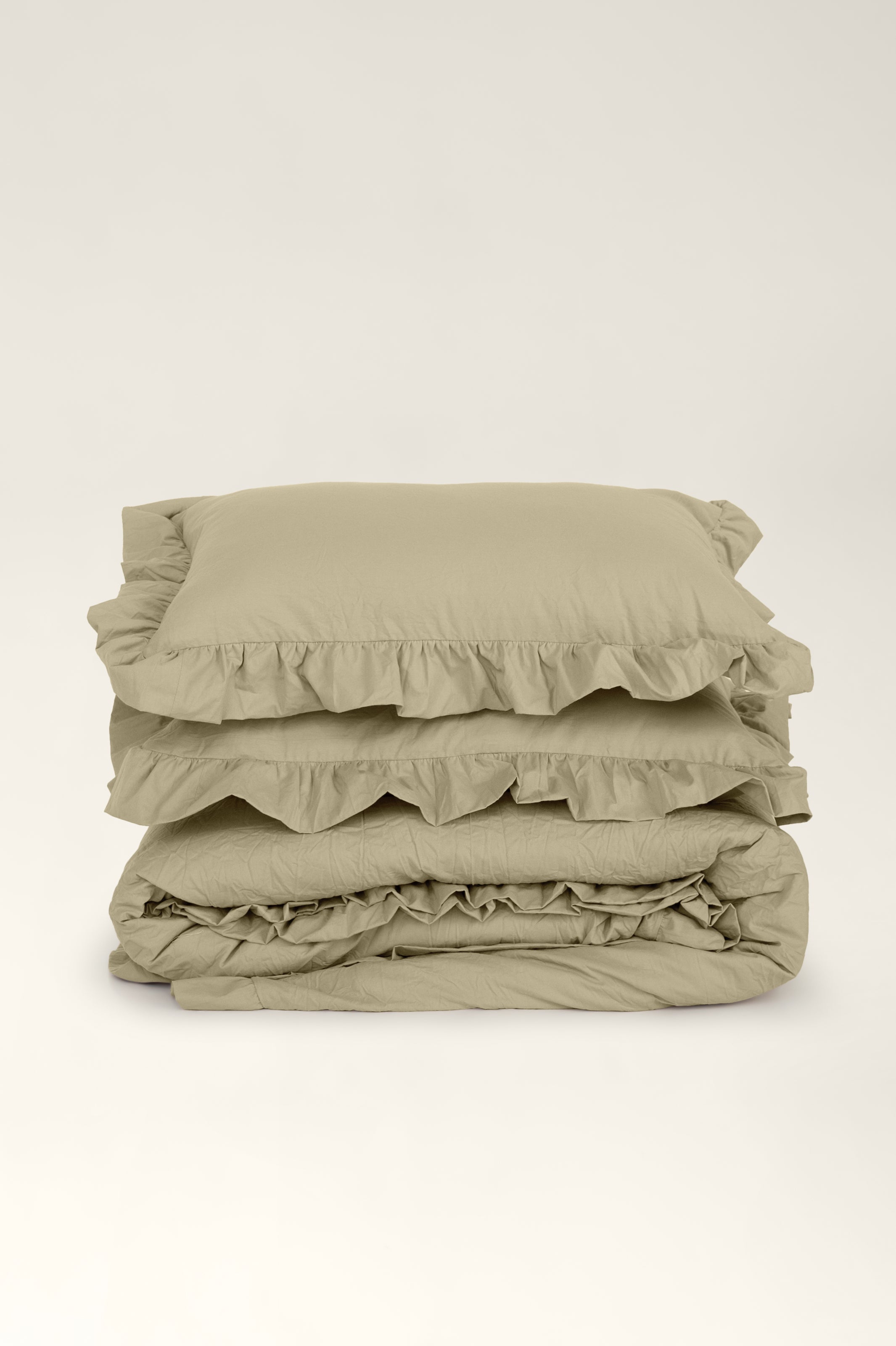 Washed cotton pillowcases with ruffles Pistashio