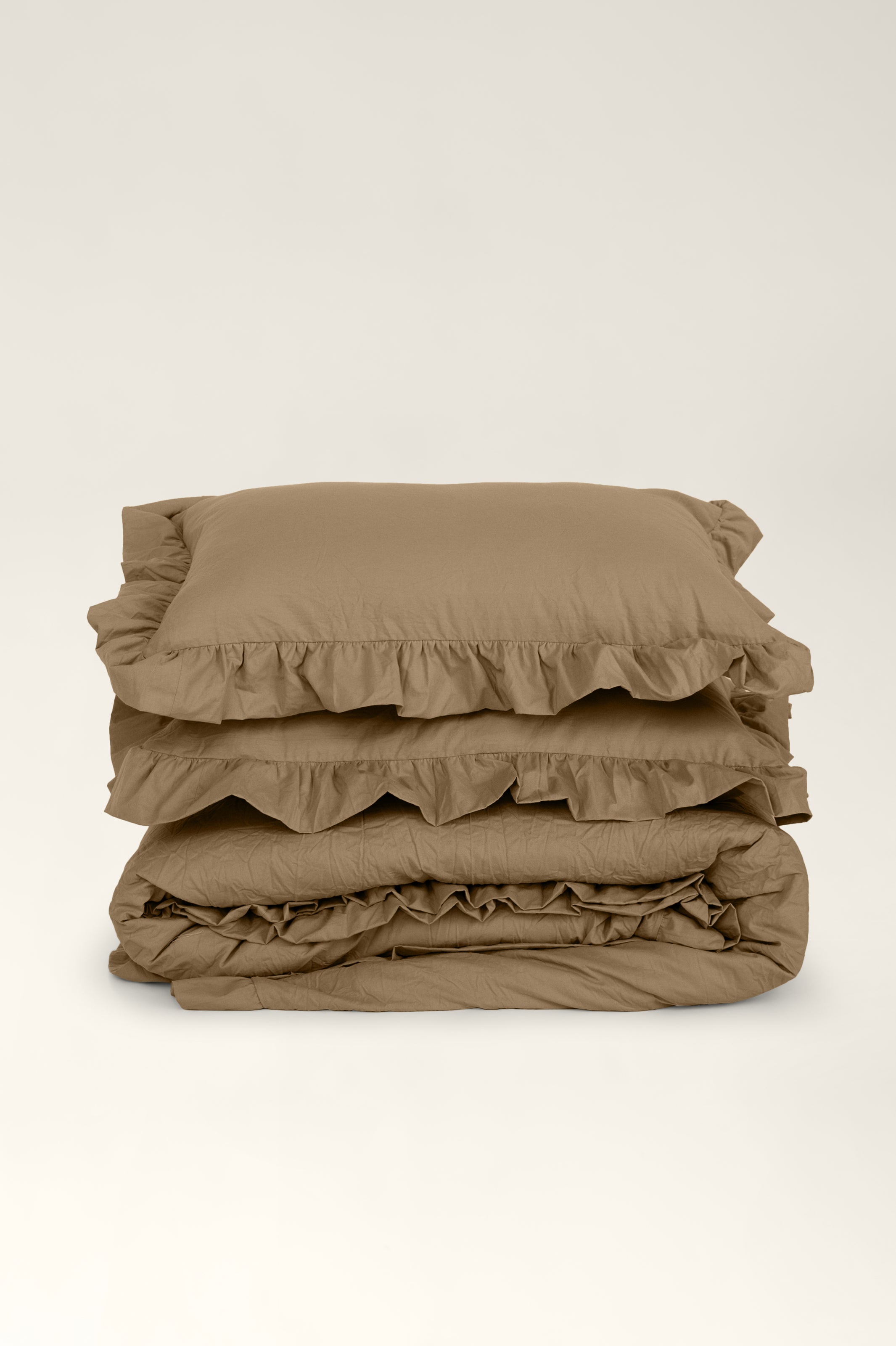 Washed cotton bedding with ruffles Amber