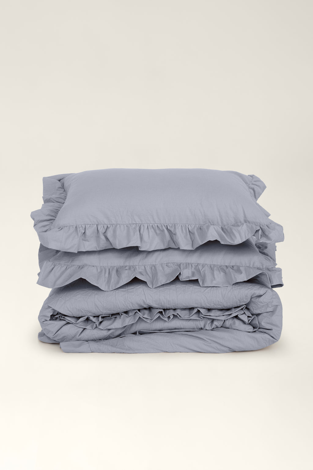 Washed cotton pillowcases with ruffles Ash