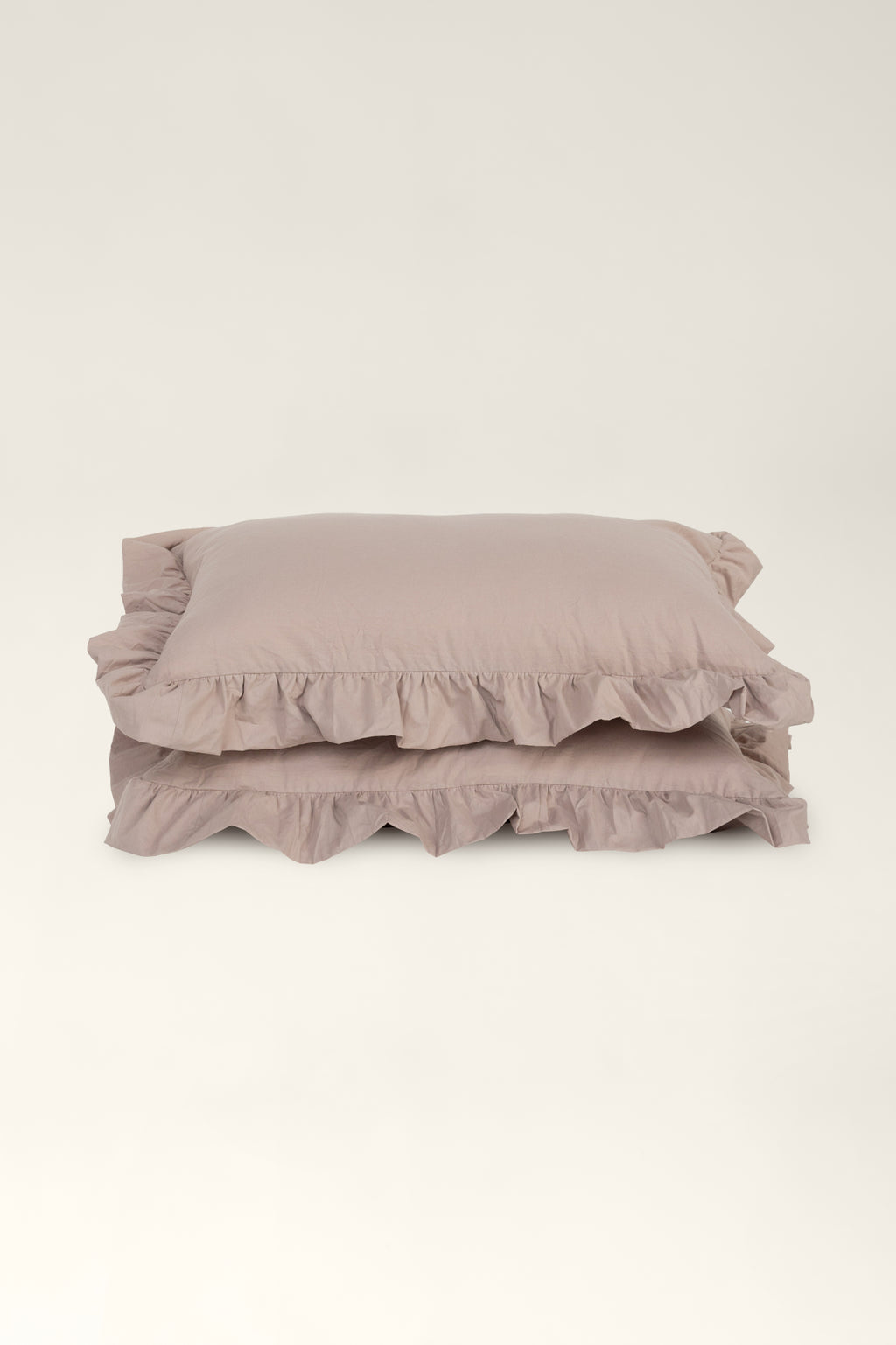 Washed cotton pillowcases with ruffles Sand