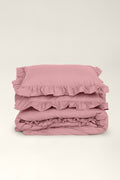 Washed cotton pillowcases with ruffles Strawberry pink