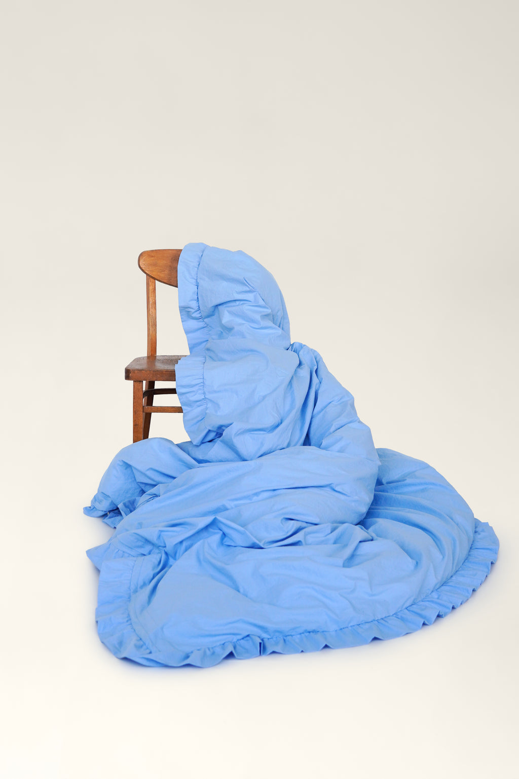 Washed cotton duvet cover with ruffles Sky