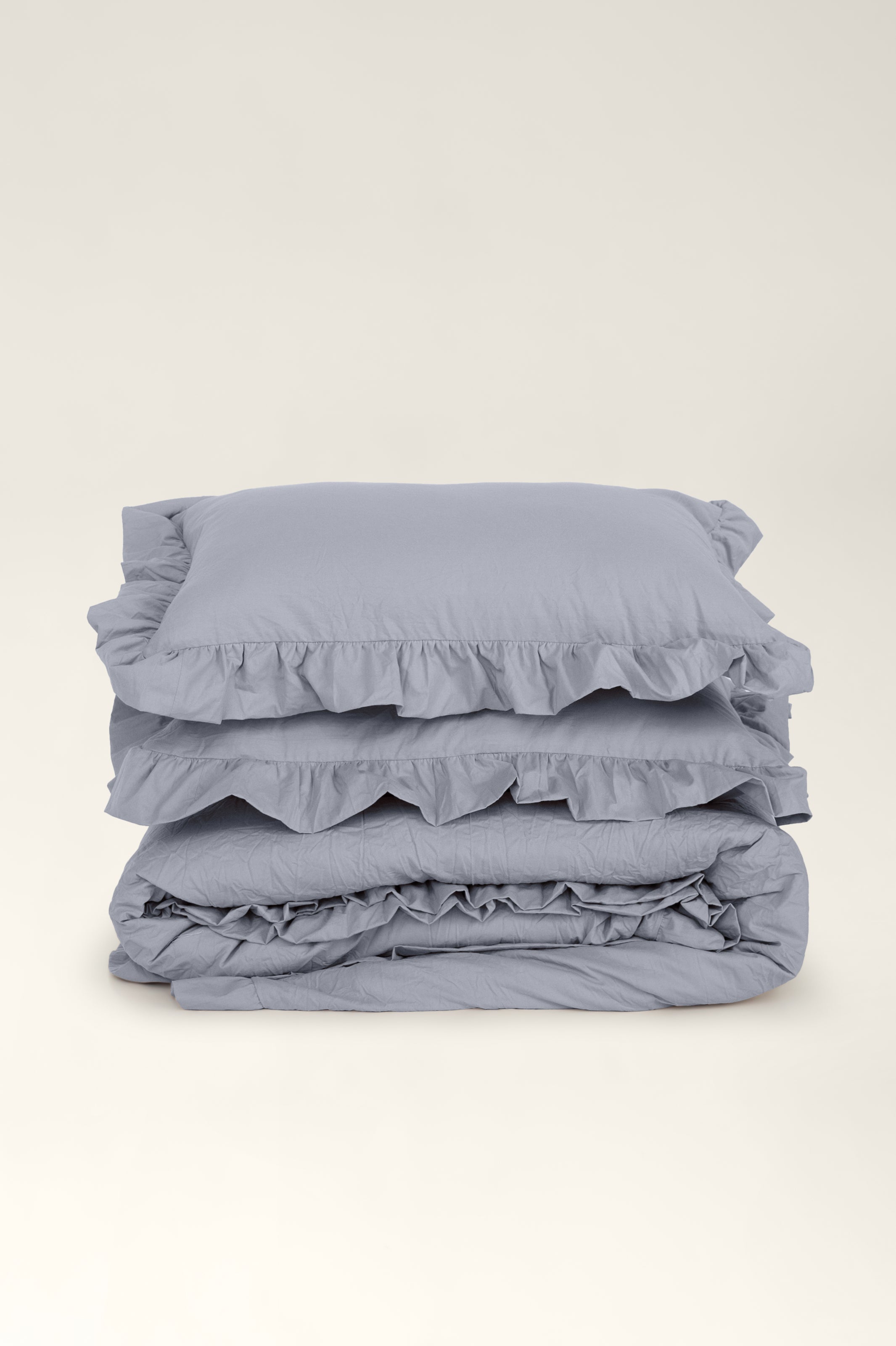 Washed cotton bedding with ruffles Ash