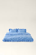 Washed cotton bedding with ruffles Sky
