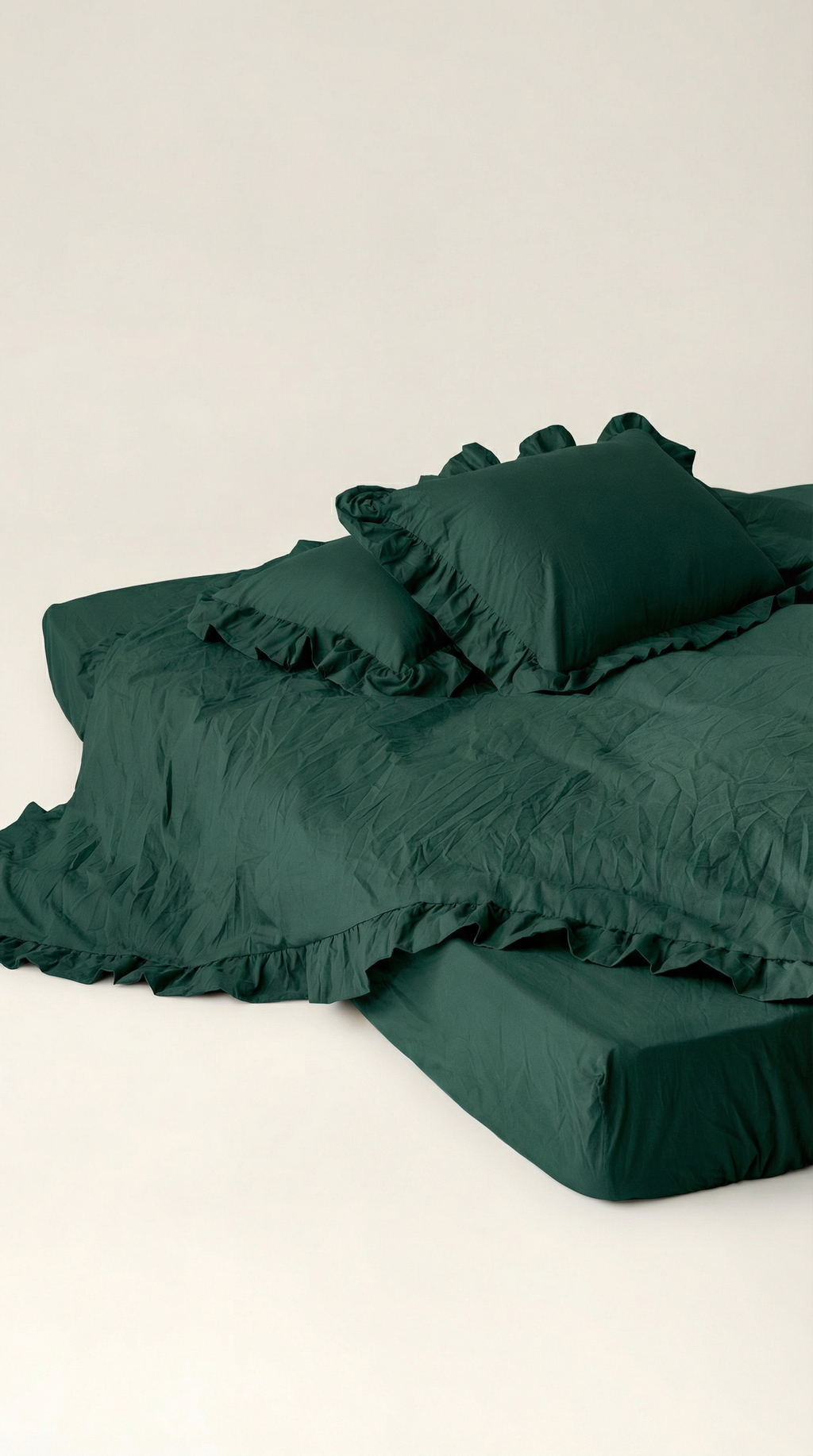 Washed cotton duvet cover with ruffles Oat