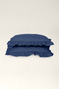 Washed cotton pillowcases with ruffles Navy