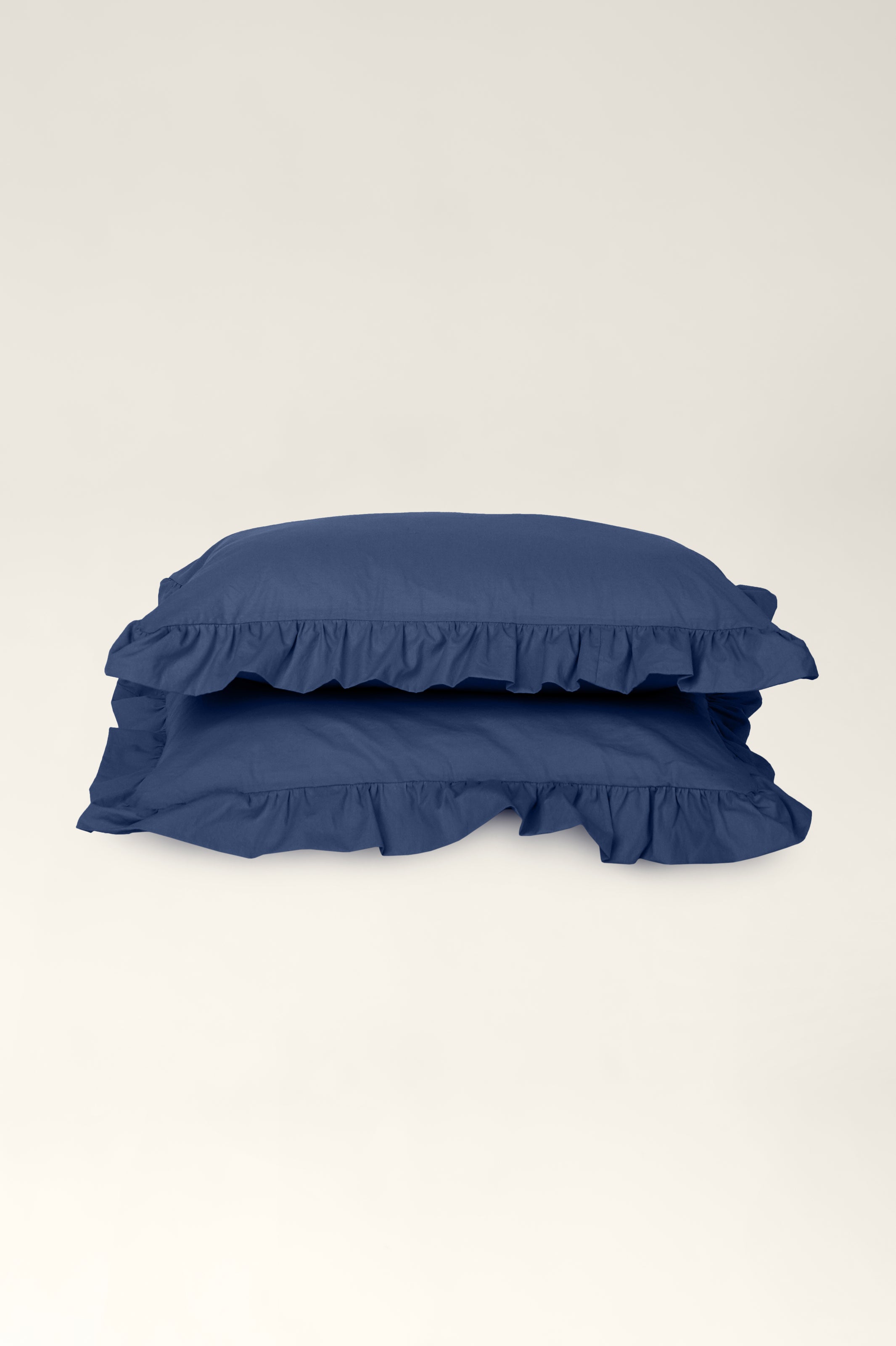 Washed cotton pillowcases with ruffles Navy