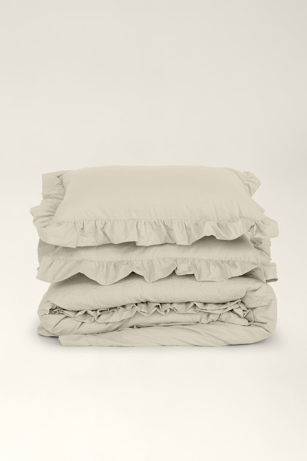Washed cotton bedding with ruffles Brie