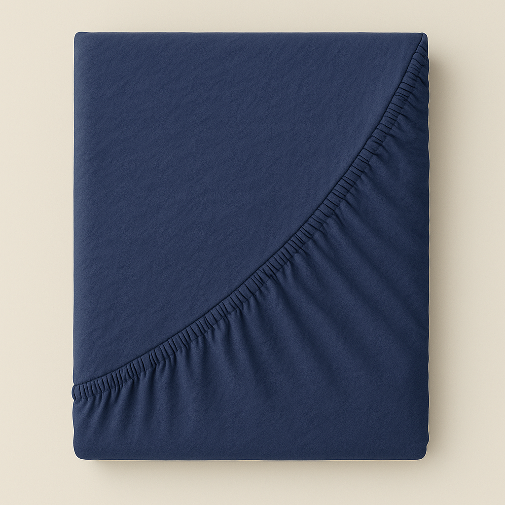 Washed cotton bedding with ruffles Navy