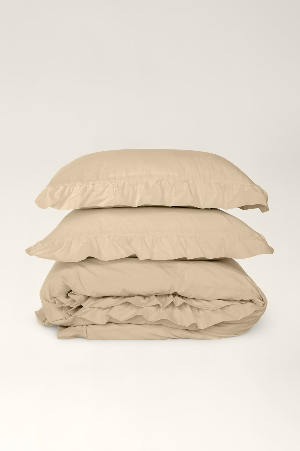 Washed cotton bedding with ruffles Oat