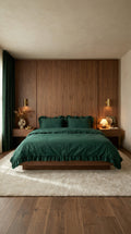 Washed cotton bedding with ruffles Moss