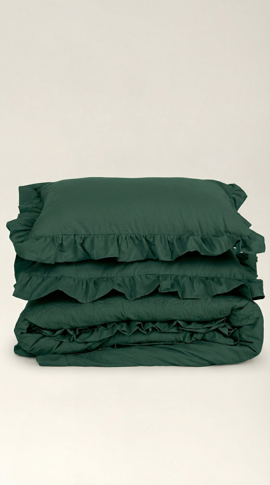 Washed cotton bedding with ruffles Moss
